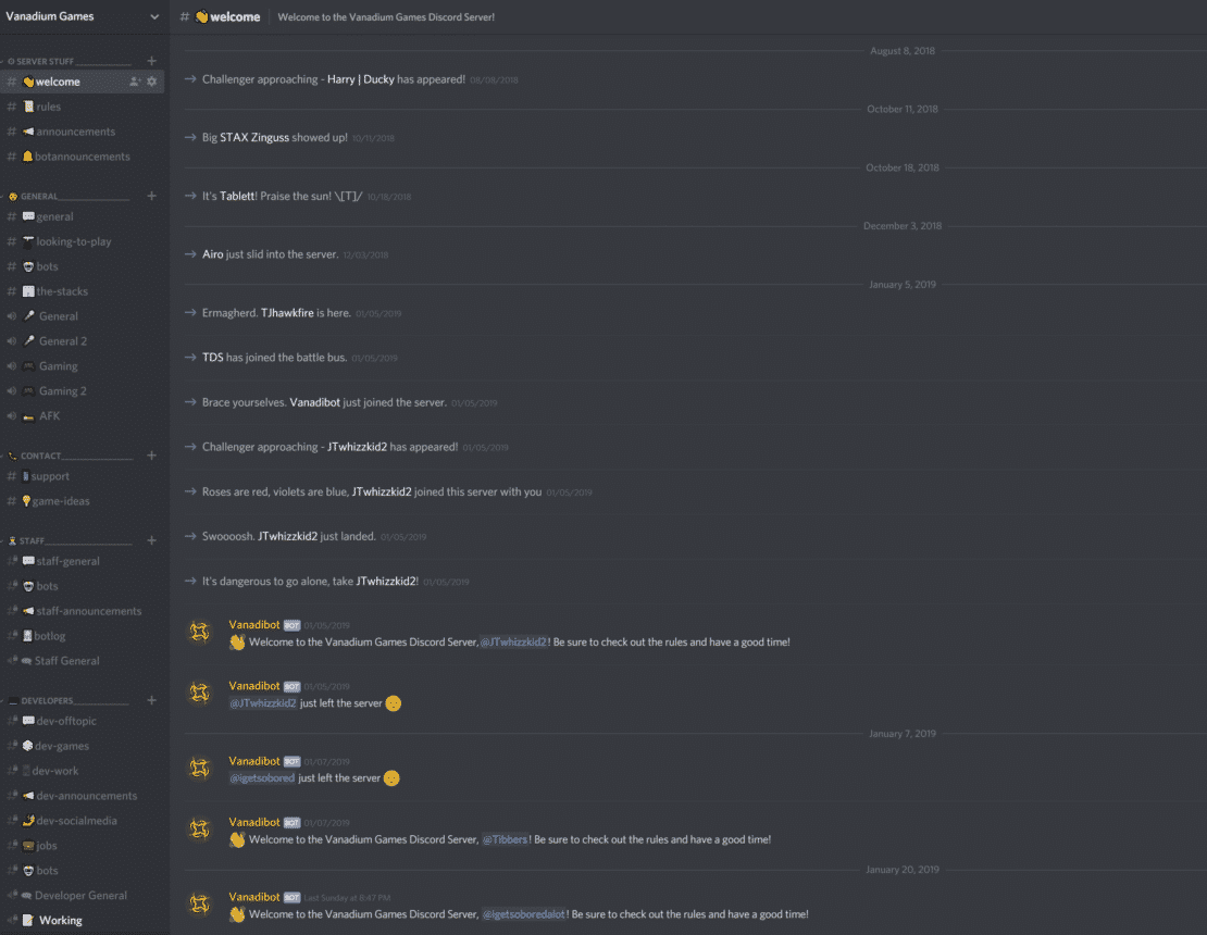 Discord Server Updates – Vanadium Games