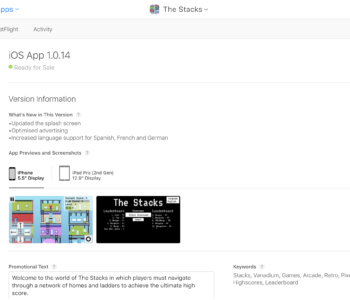 An image of the App Store Developer screen showing version 1.0.14 of The Stacks